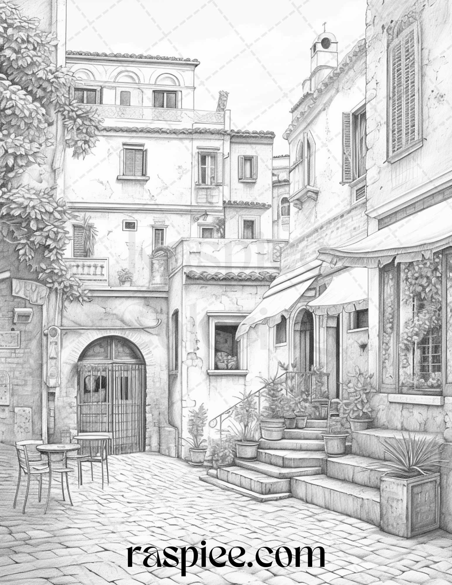 Roman Architecture Grayscale Coloring Pages Printable for Adults, PDF File Instant Download