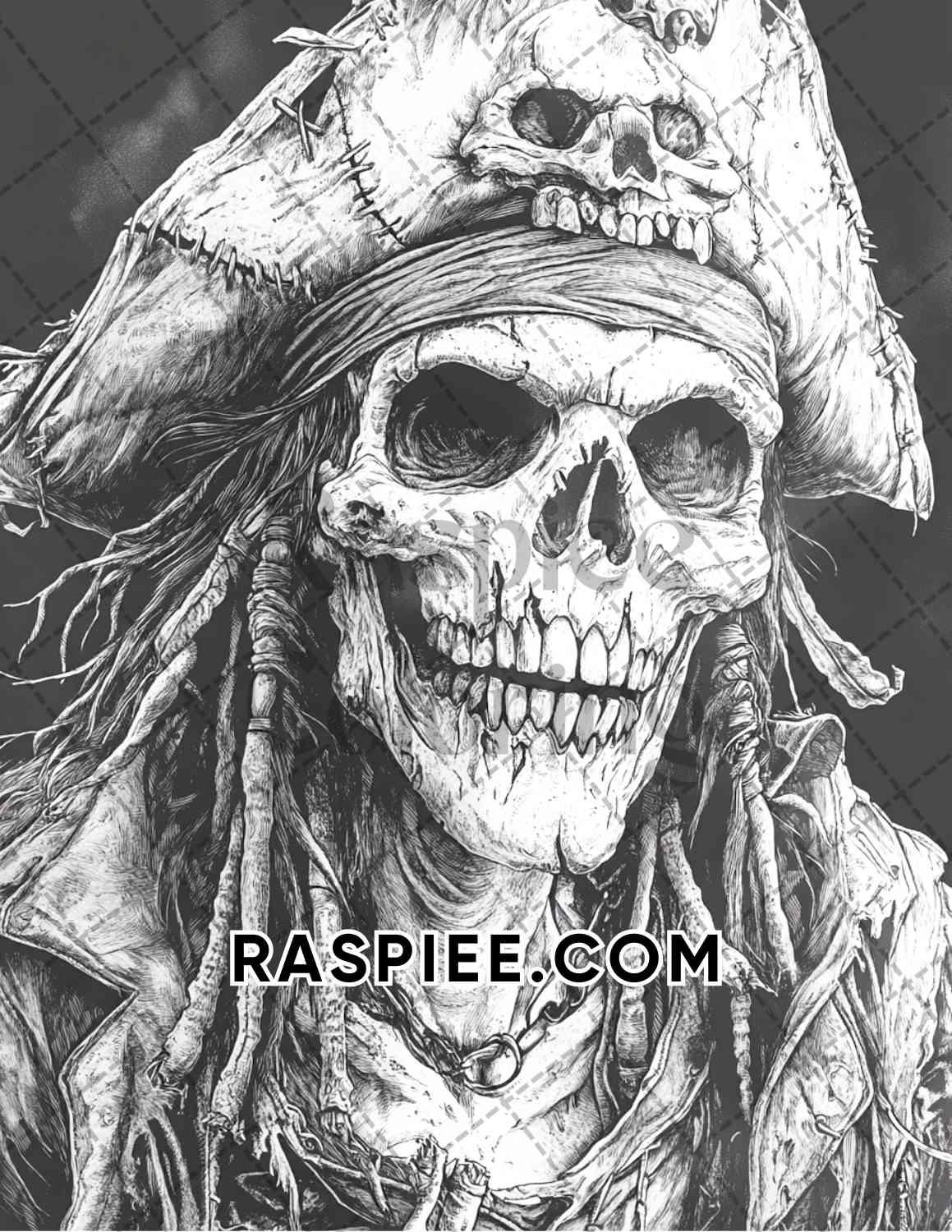 Zombie Pirates Halloween Adult Coloring Pages Printable PDF Instant Download