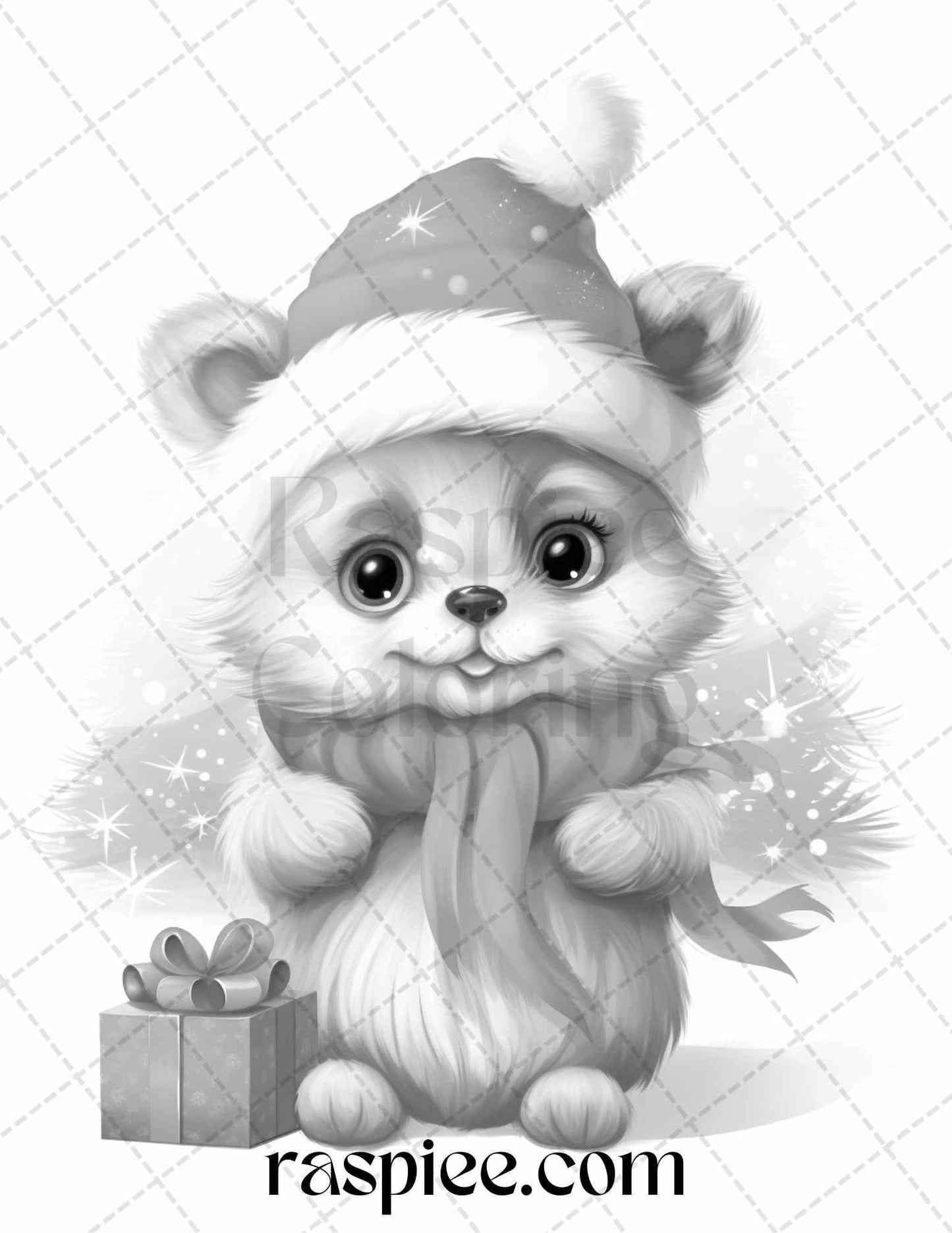 70 Christmas Critters Grayscale Coloring Pages Printable for Adults and Kids, PDF File Instant Download