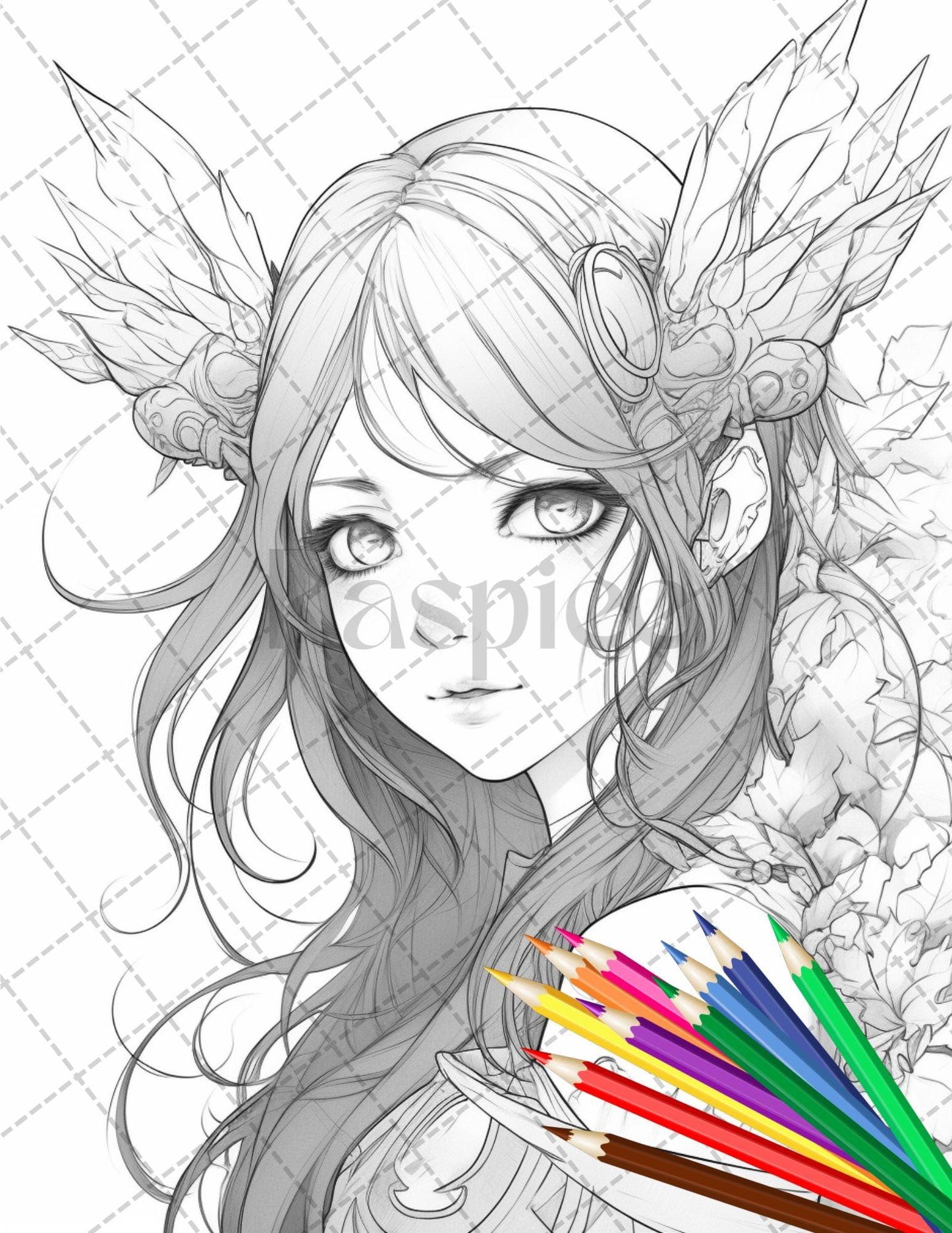 32 Anime Fairy Girl Printable Coloring Pages for Adults, Cute Fairy Grayscale Coloring Book, Printable PDF File Download