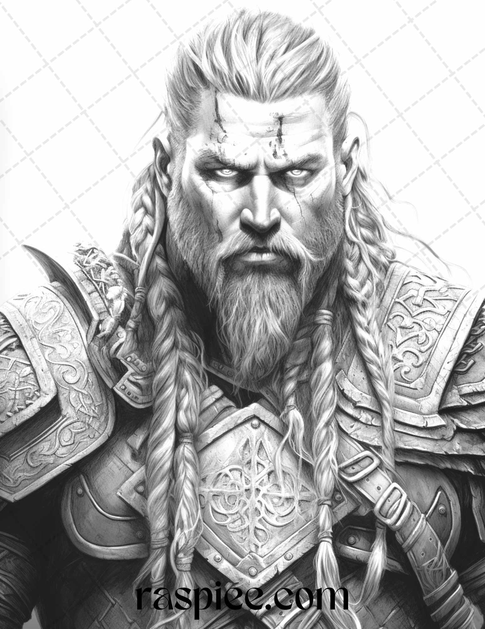 55 Viking Warriors Portrait Grayscale Coloring Pages Printable for Adults, PDF File Instant Download