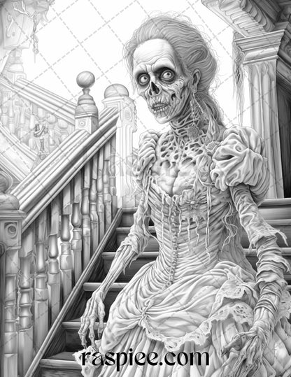 60 Halloween Victorian Era Grayscale Coloring Pages Printable for Adults, PDF File Instant Download