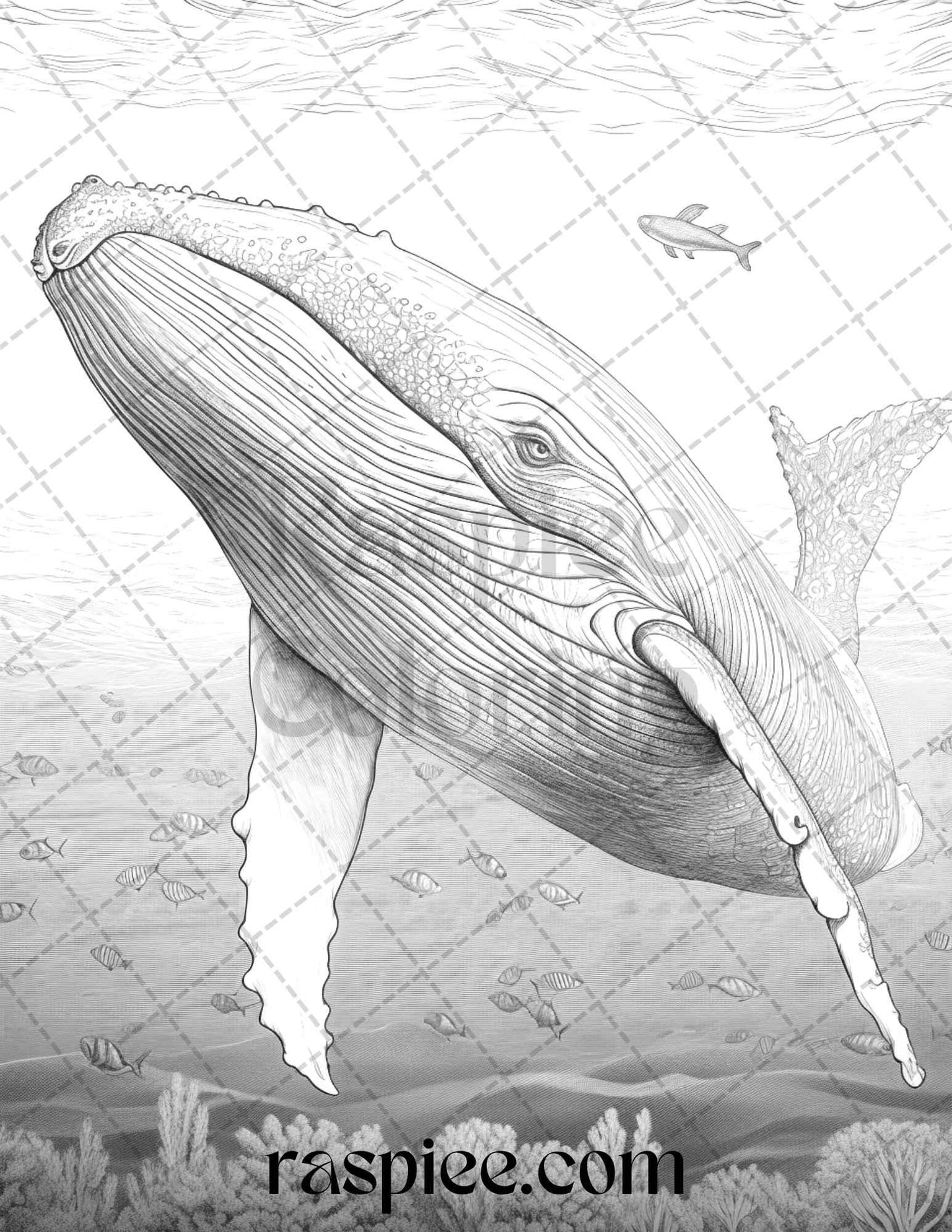 Ocean Life Grayscale Coloring Pages Printable for Adults Relaxation and Creativity, PDF File Instant Download