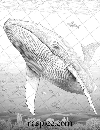 Ocean Life Grayscale Coloring Pages Printable for Adults Relaxation and Creativity, PDF File Instant Download