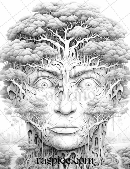 60 Enchanting Surrealism Grayscale Coloring Pages Printable for Adults, PDF File Instant Download