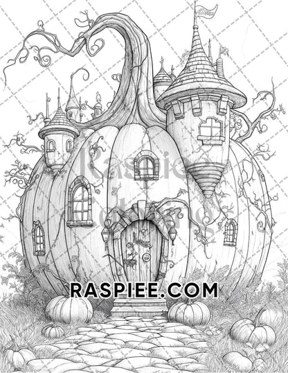 Fantasy Giant Pumpkin Castles Adult Coloring Pages Printable PDF Instant Download