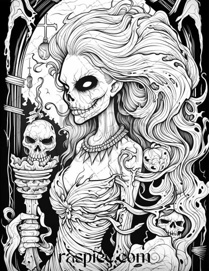 50 Spooky Miss Nightmare Grayscale Coloring Pages Printable for Adults, PDF File Instant Download