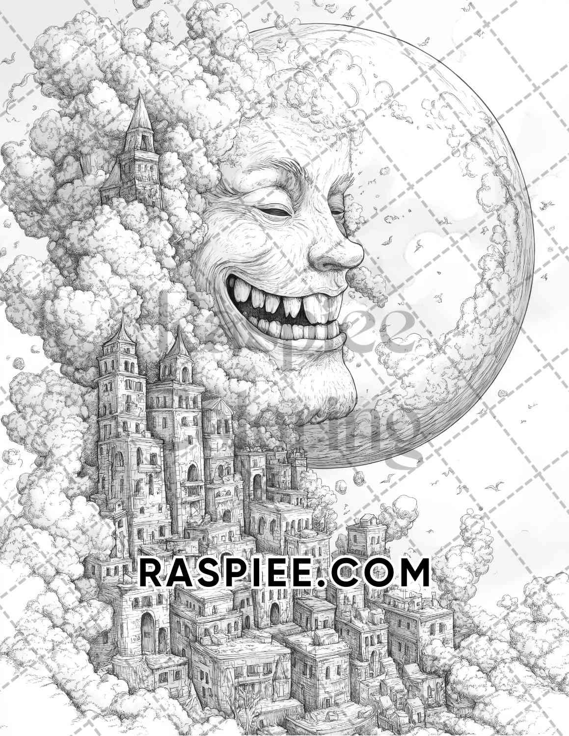 Halloween Surreal Adult Coloring Pages Printable PDF Instant Download