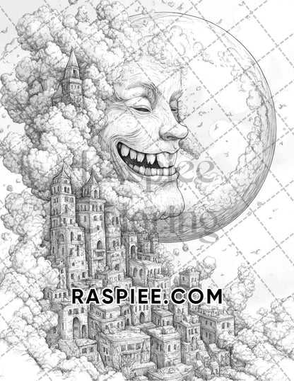 Halloween Surreal Adult Coloring Pages Printable PDF Instant Download