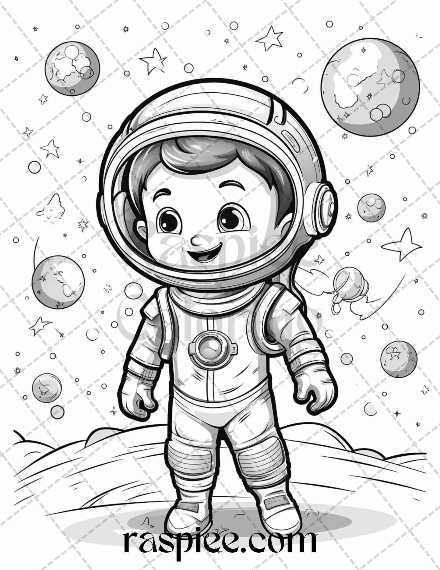 50 Cute Astronaut Adventures Coloring Pages Printable for Kids, PDF File Instant Download