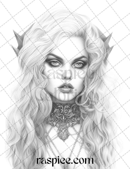 Bewitching Vampires Grayscale Coloring Pages Printable for Adults, PDF File Instant Download