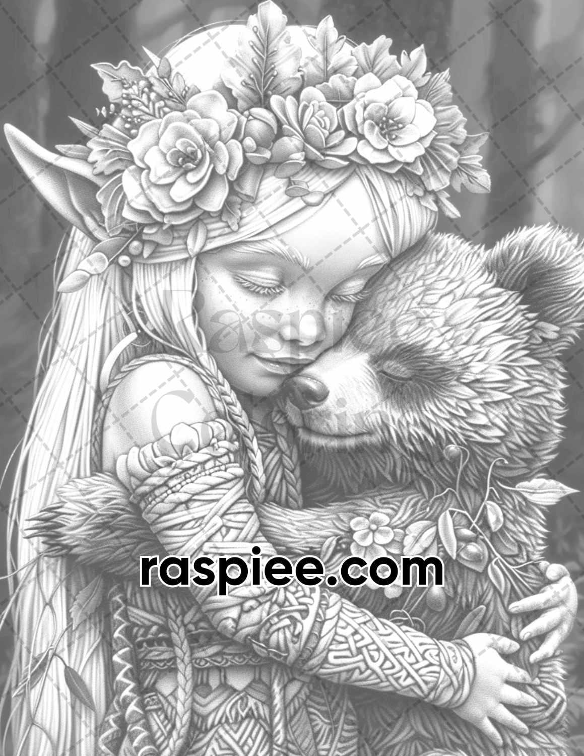 52 Elves Animal Kingdom Grayscale Adult Coloring Pages, Printable PDF Instant Download