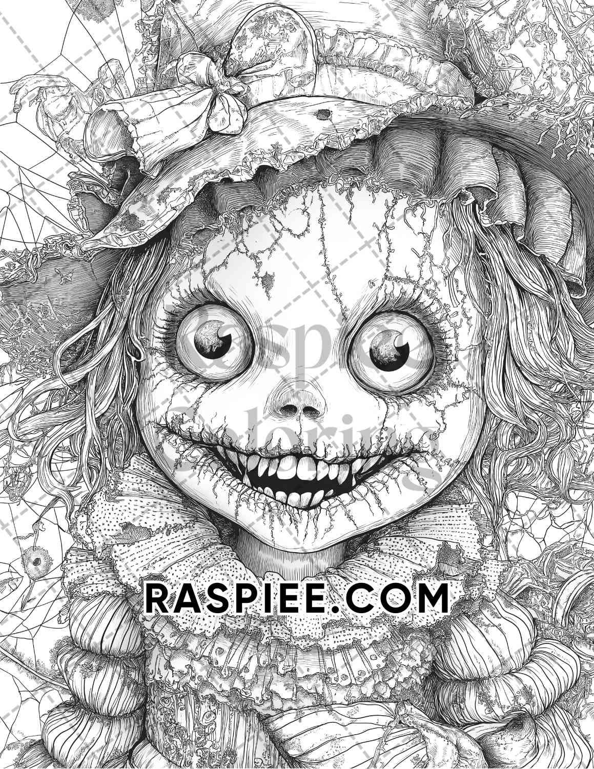 Haunted Dolls Halloween Horror Adult Coloring Pages Printable PDF Instant Download