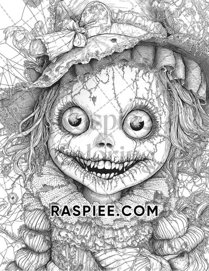 Haunted Dolls Halloween Horror Adult Coloring Pages Printable PDF Instant Download