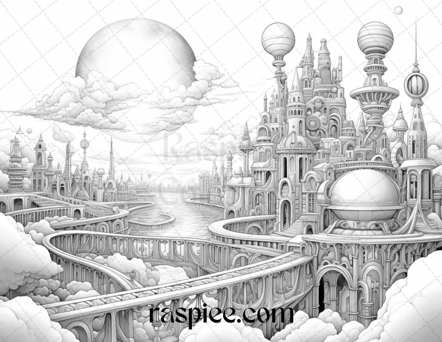 55 Celestial Landscapes Grayscale Coloring Pages Printable for Adults, PDF File Instant Download