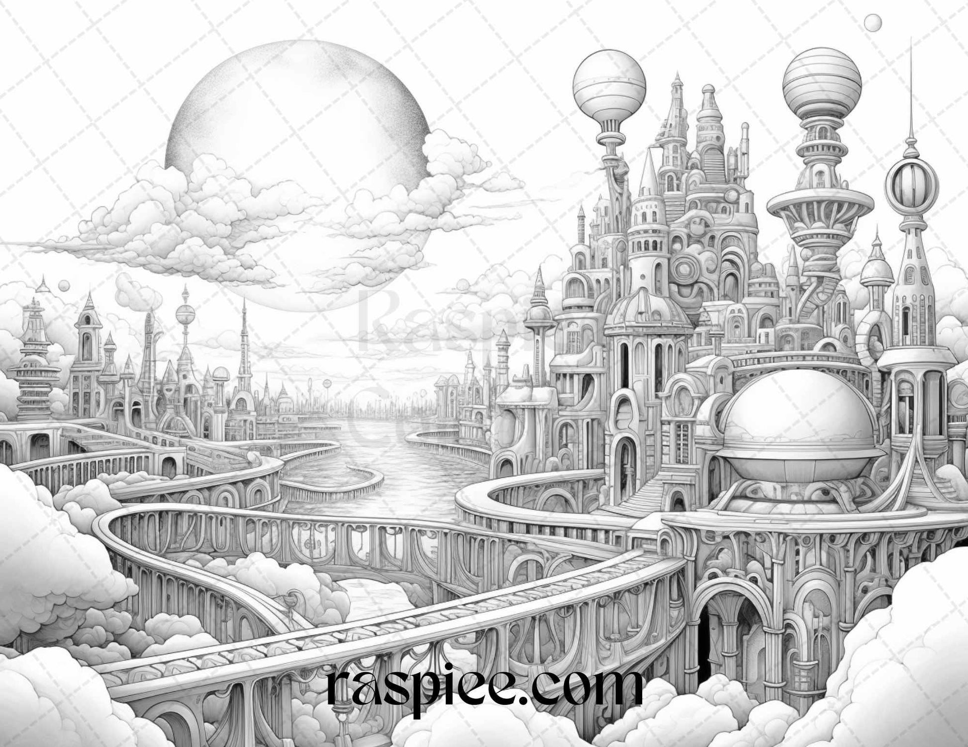55 Celestial Landscapes Grayscale Coloring Pages Printable for Adults, PDF File Instant Download