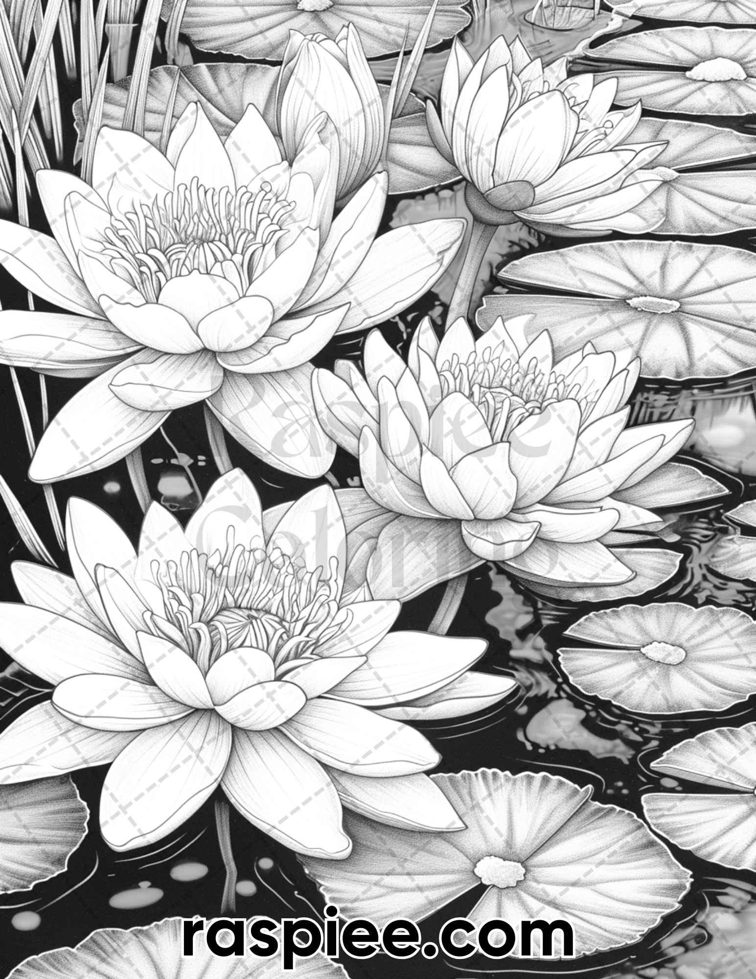 60 Spring Blossoms Grayscale Adult Coloring Pages, Printable PDF Instant Download