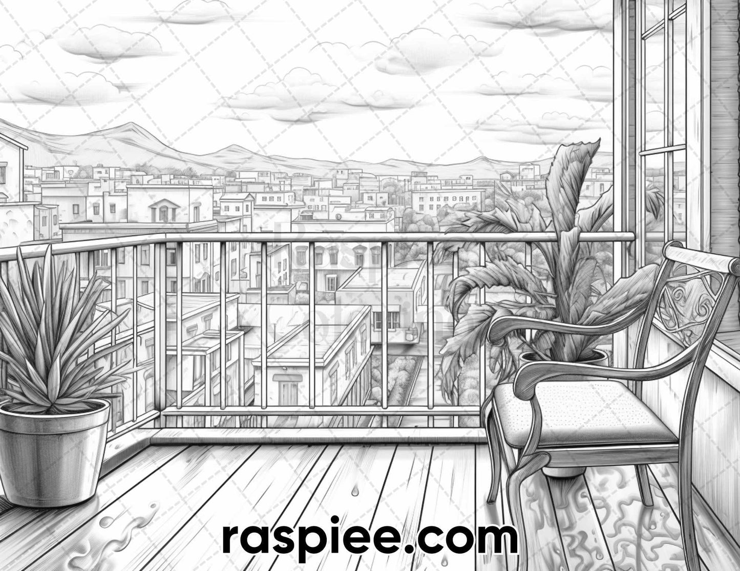 60 Spring Rainy Day Landscapes Grayscale Adult Coloring Pages, Printable PDF Instant Download
