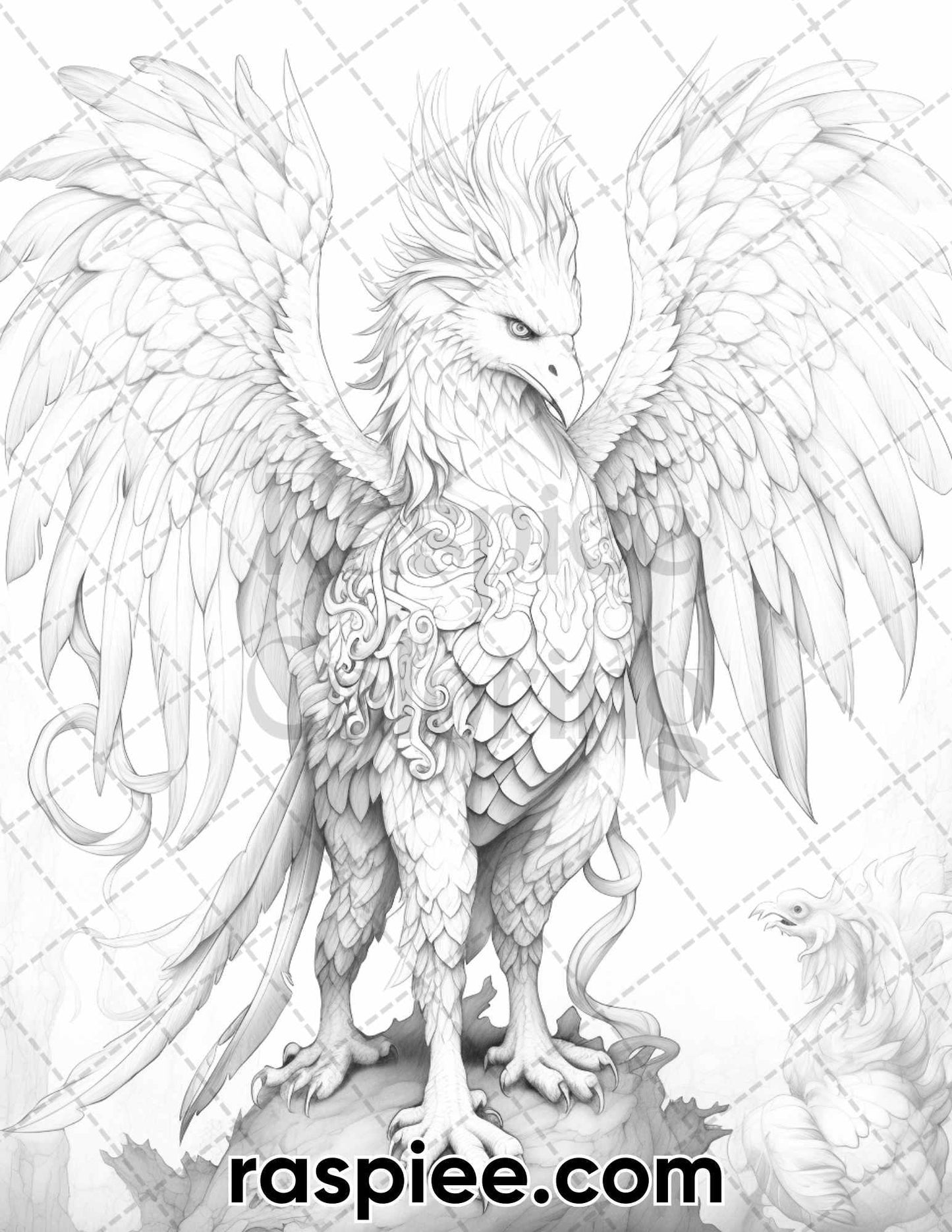 60 Mythical Creatures Grayscale Coloring Pages for Adults, Printable PDF Instant Download