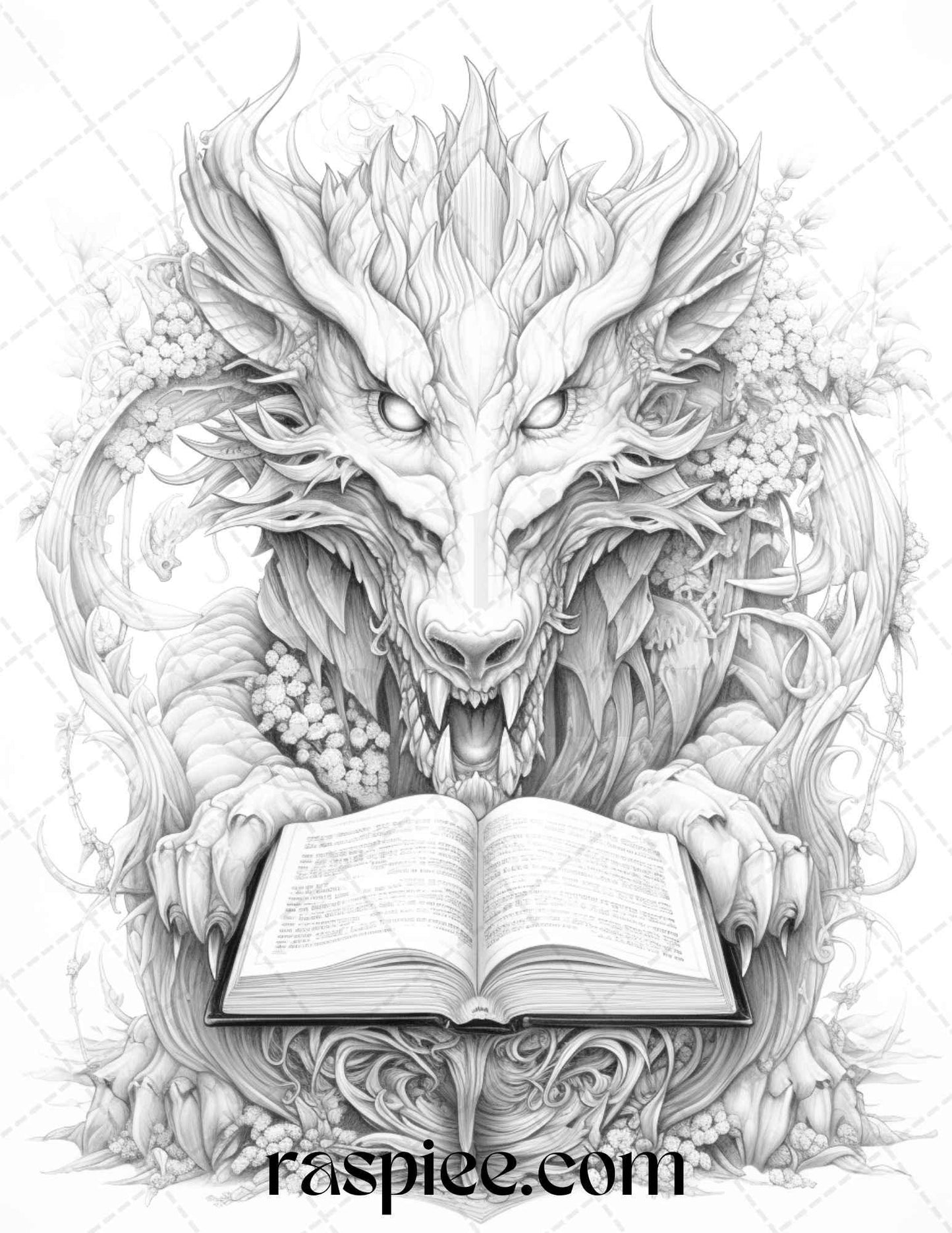 50 Magical Books Grayscale Coloring Pages Printable for Adults, PDF File Instant Download