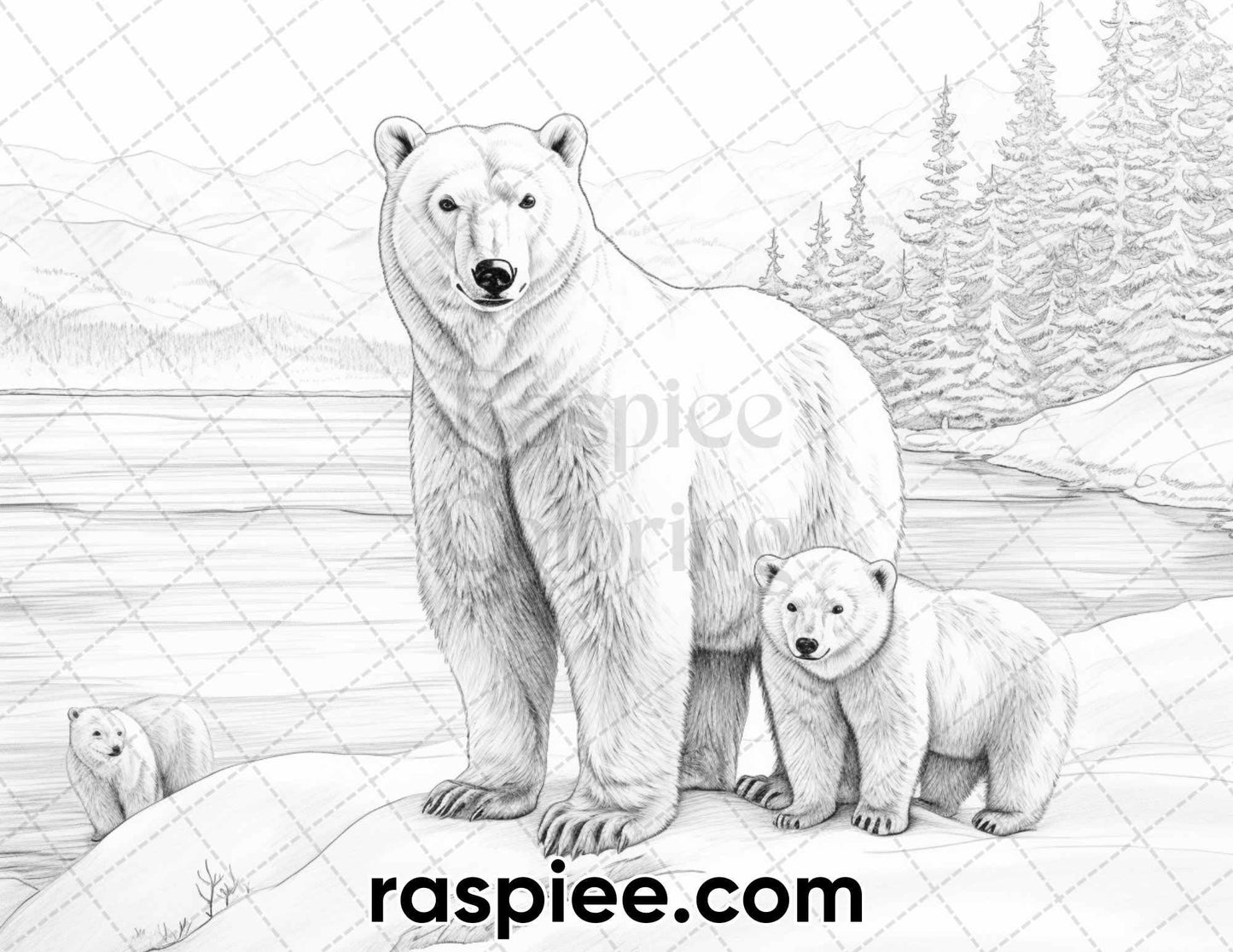 60 Enchanting Winter Landscapes Grayscale Coloring Pages for Adults, Instant PDF Download