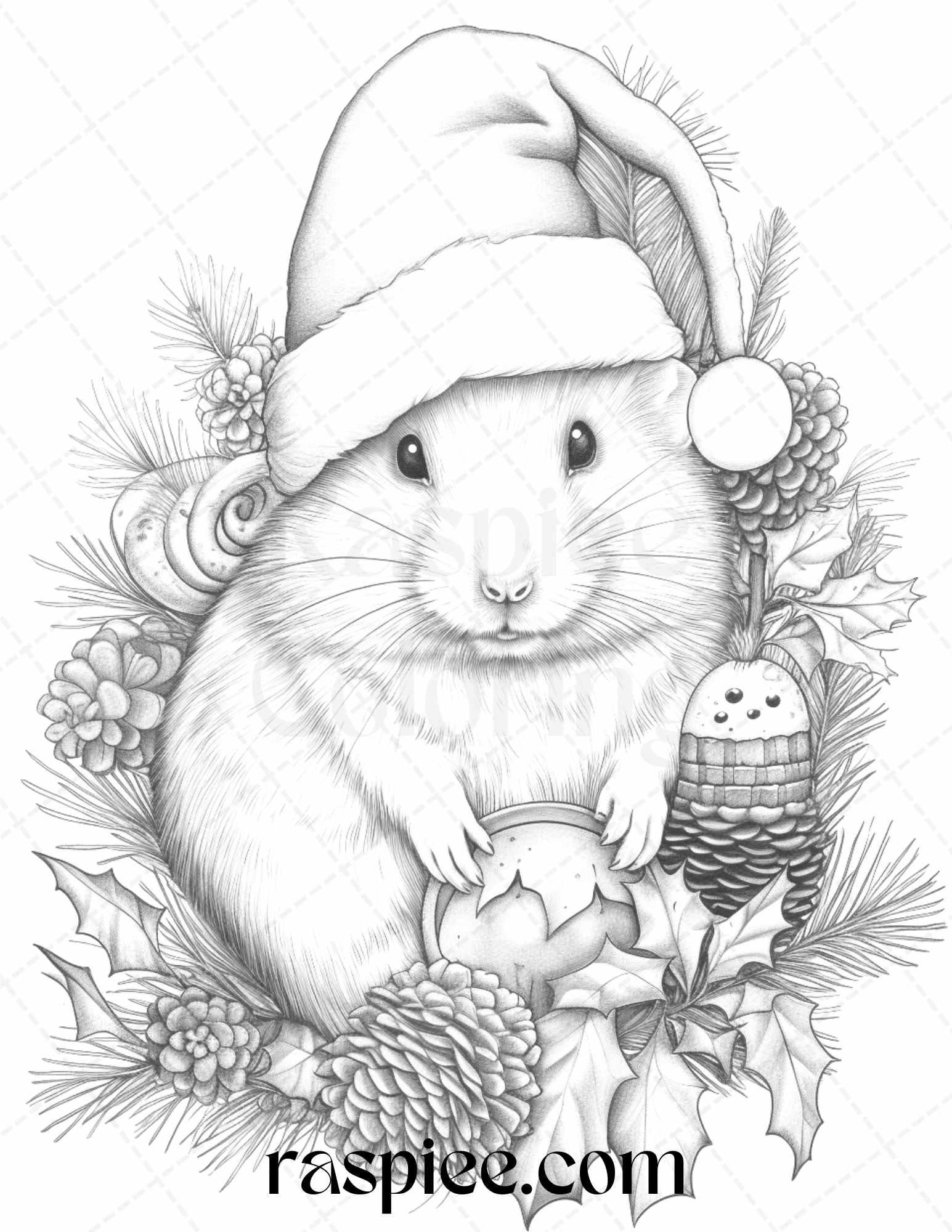 70 Christmas Animals Grayscale Coloring Pages Printable for Adults, PDF File Instant Download
