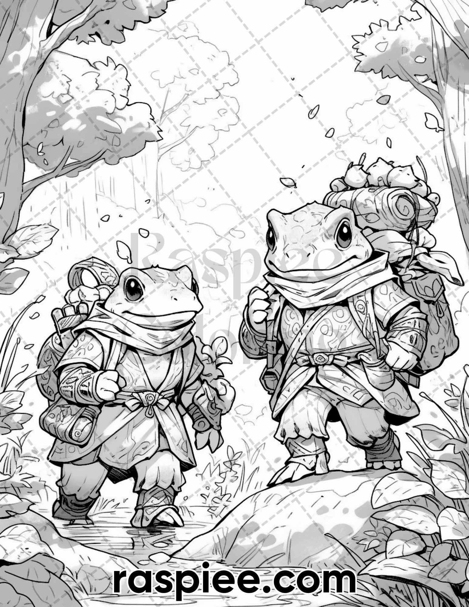 50 The Frog Kingdom Grayscale Coloring Pages for Adults, Printable PDF Instant Download