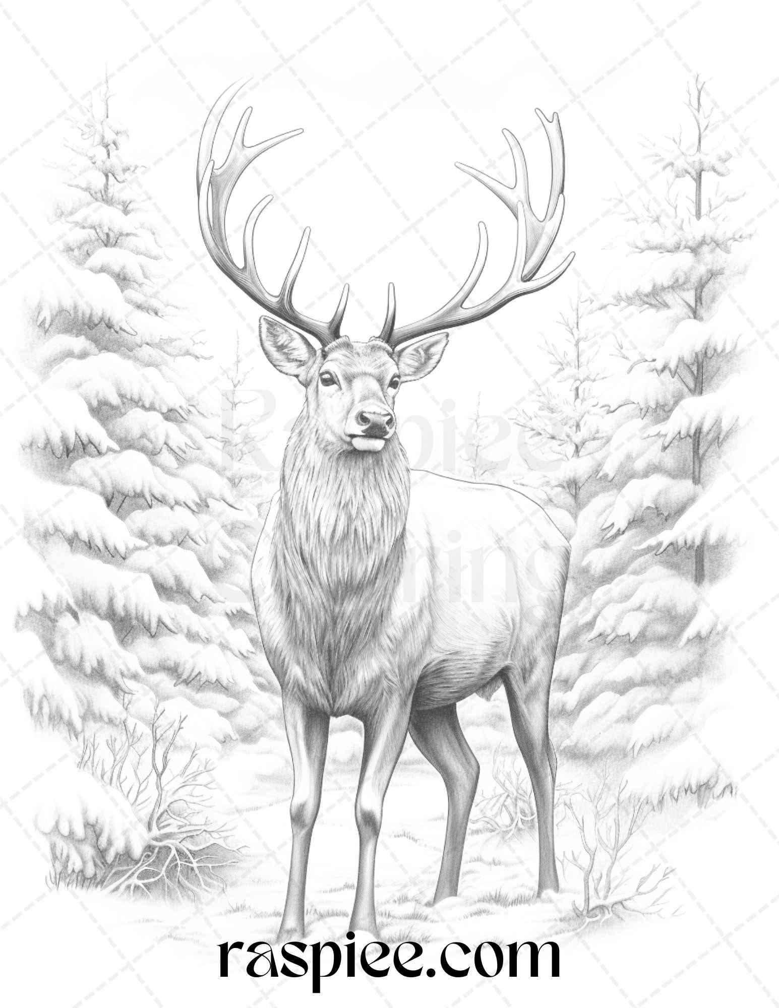 90 Merry Christmas Grayscale Coloring Pages Printable for Adults, PDF File Instant Download