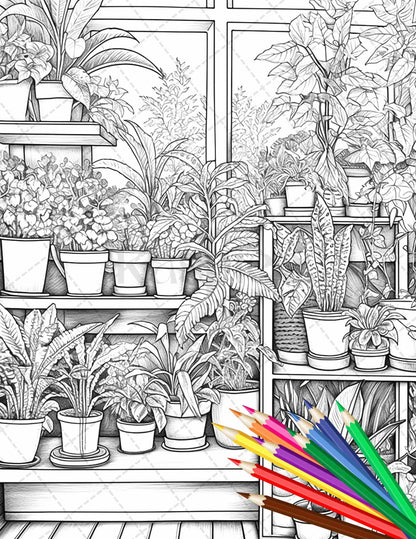 38 Indoor Houseplants Coloring Pages Printable for Adults, Grayscale Coloring Page, PDF File Instant Download