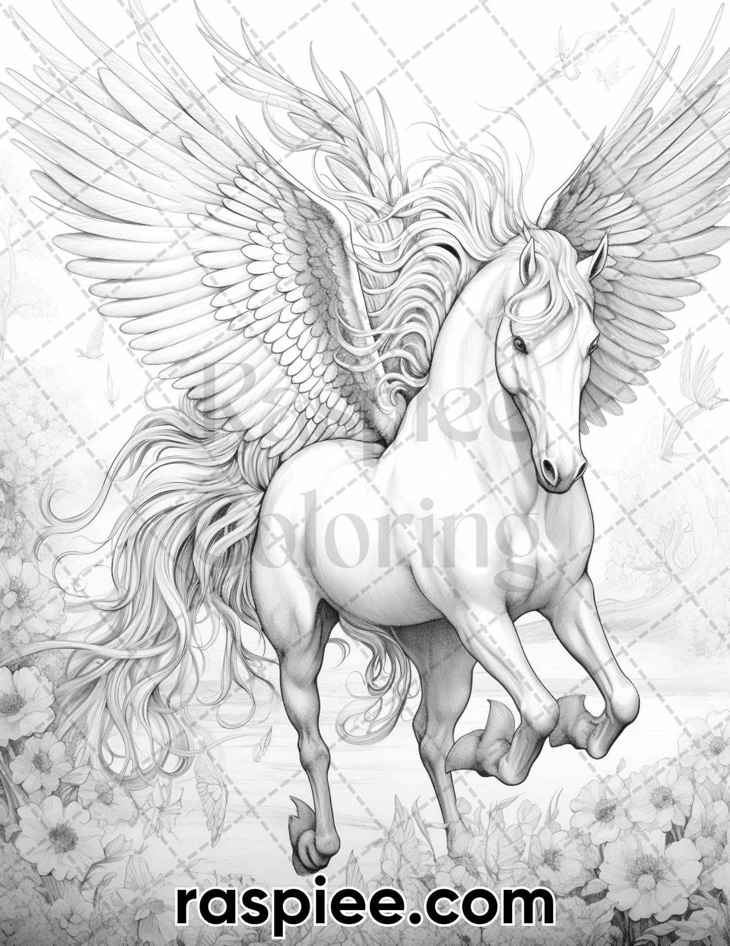 60 Mythical Creatures Grayscale Coloring Pages for Adults, Printable PDF Instant Download