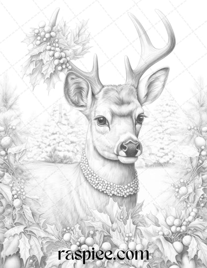 90 Merry Christmas Grayscale Coloring Pages Printable for Adults, PDF File Instant Download