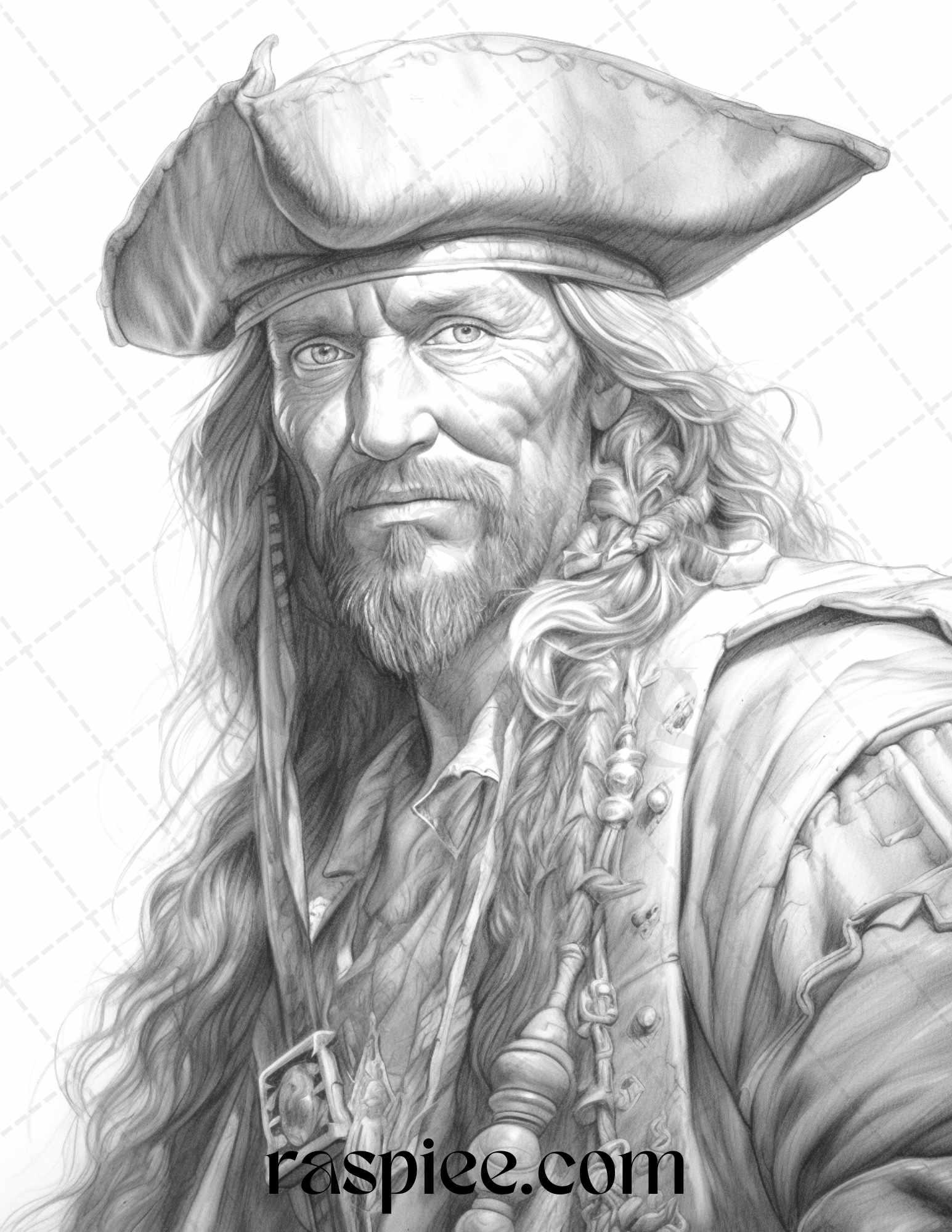 60 Pirate Life Grayscale Coloring Pages Printable for Adults, Stress Relief Coloring, PDF File Instant Download