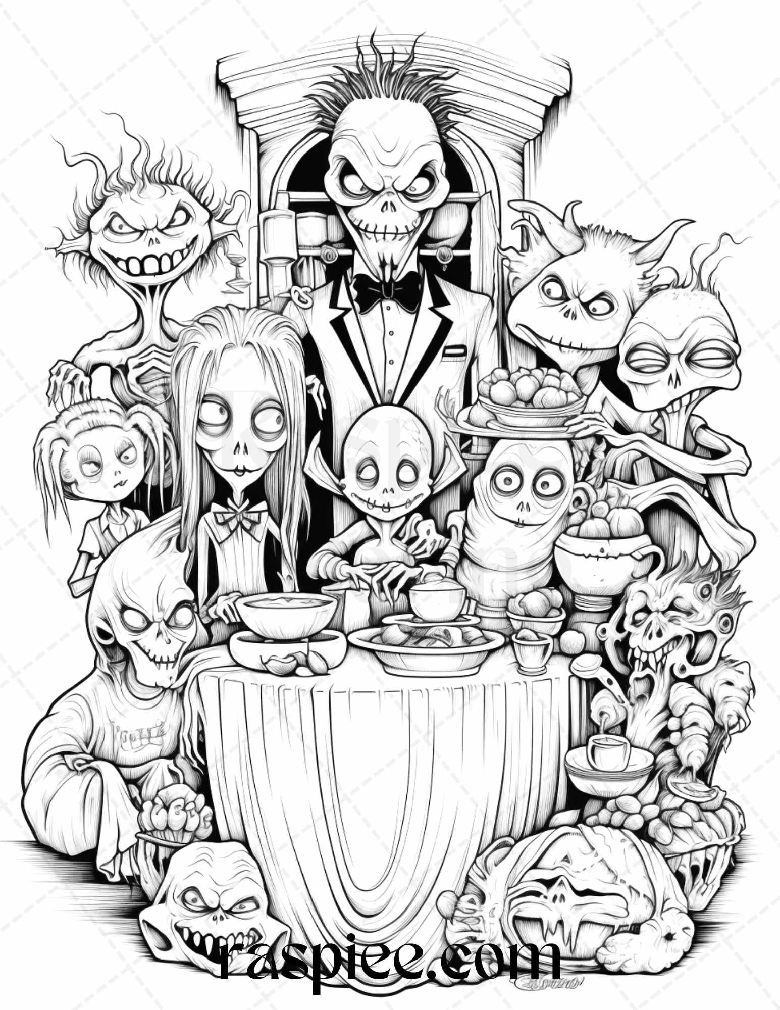 50 Monster Family Grayscale Coloring Pages Printable for Adults - Instant Download, Halloween Coloring Book, Fun and Spooky Designs
