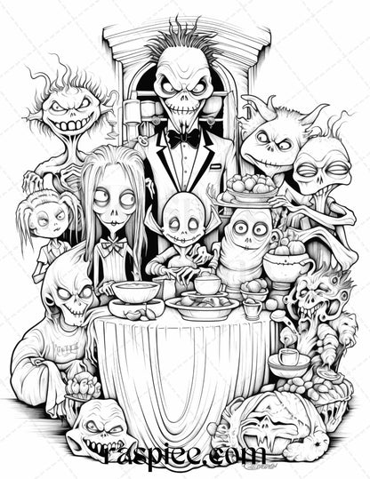 50 Monster Family Grayscale Coloring Pages Printable for Adults - Instant Download, Halloween Coloring Book, Fun and Spooky Designs