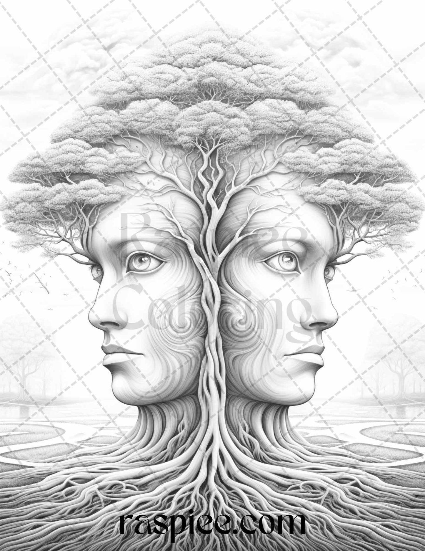 60 Enchanting Surrealism Grayscale Coloring Pages Printable for Adults, PDF File Instant Download