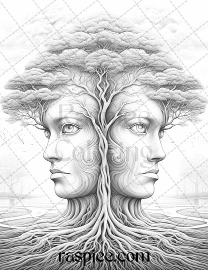 60 Enchanting Surrealism Grayscale Coloring Pages Printable for Adults, PDF File Instant Download