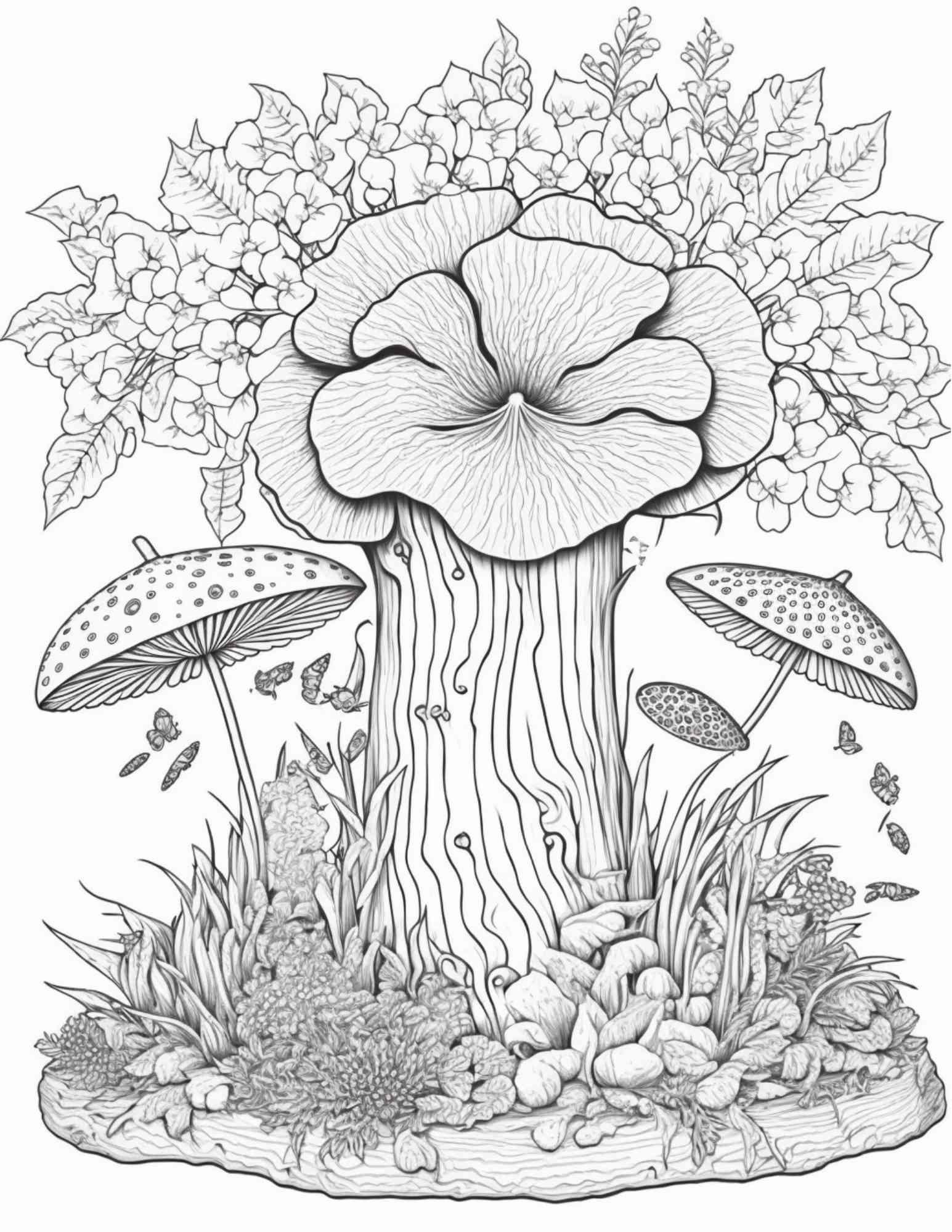 100 Mushroom Forest Coloring Pages Printable for Adults and Kids, Grayscale Coloring Book, Printable PDF File Instant Download