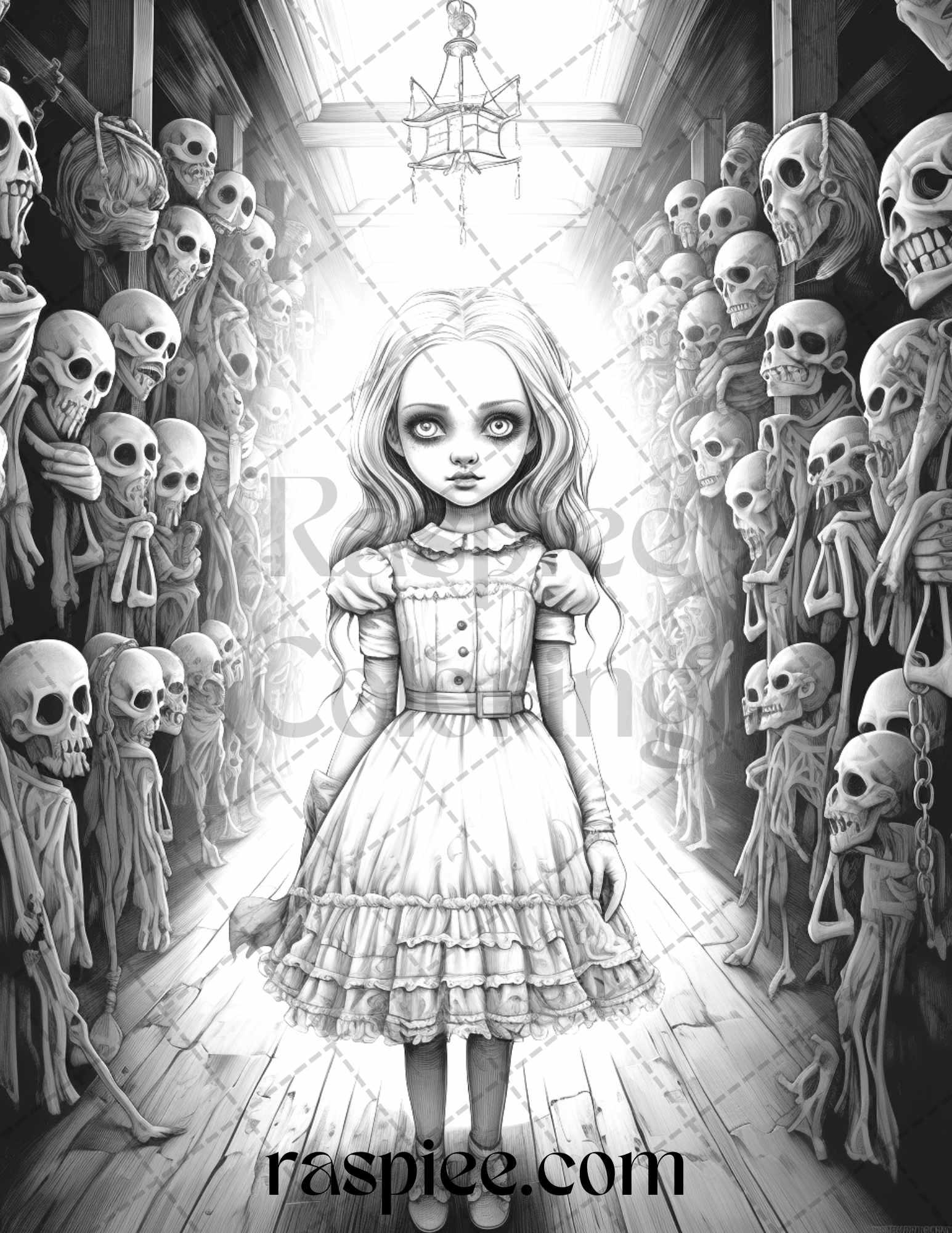 50 Scary Victorian Dolls Grayscale Coloring Pages Printable for Adults, PDF File Instant Download