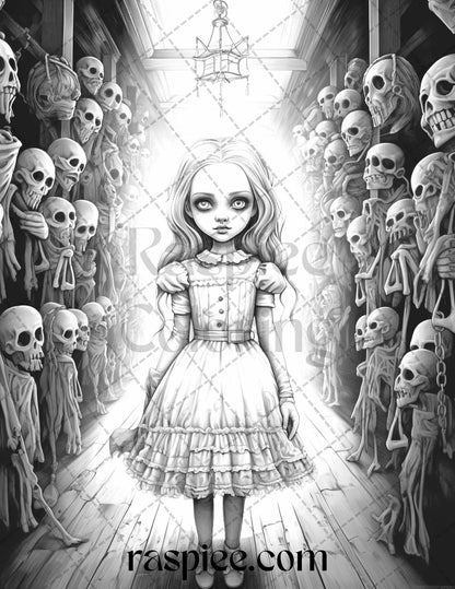 50 Scary Victorian Dolls Grayscale Coloring Pages Printable for Adults, PDF File Instant Download