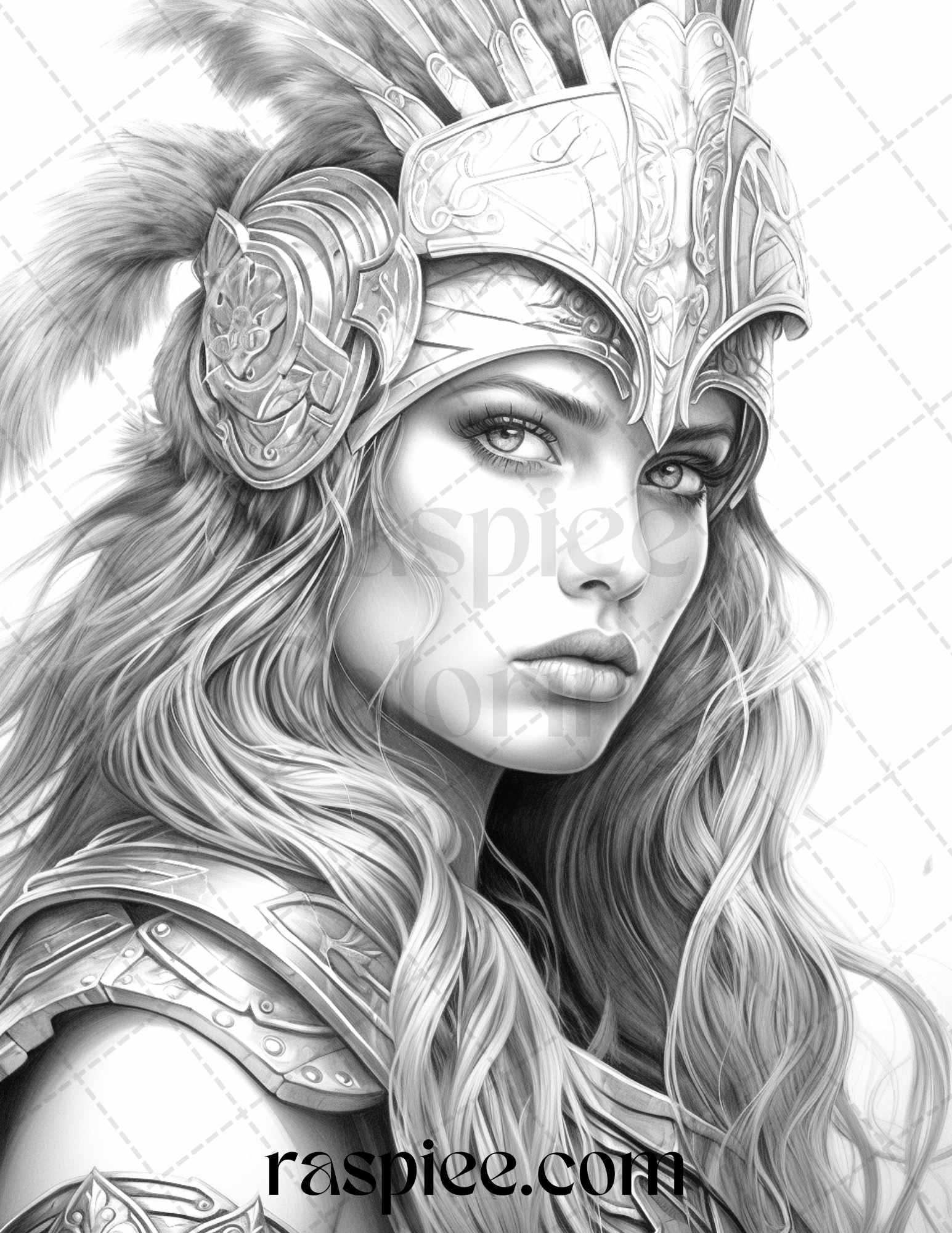 Greek Women Warriors Grayscale Coloring Pages for Adults, Printable PDF File Instant Download