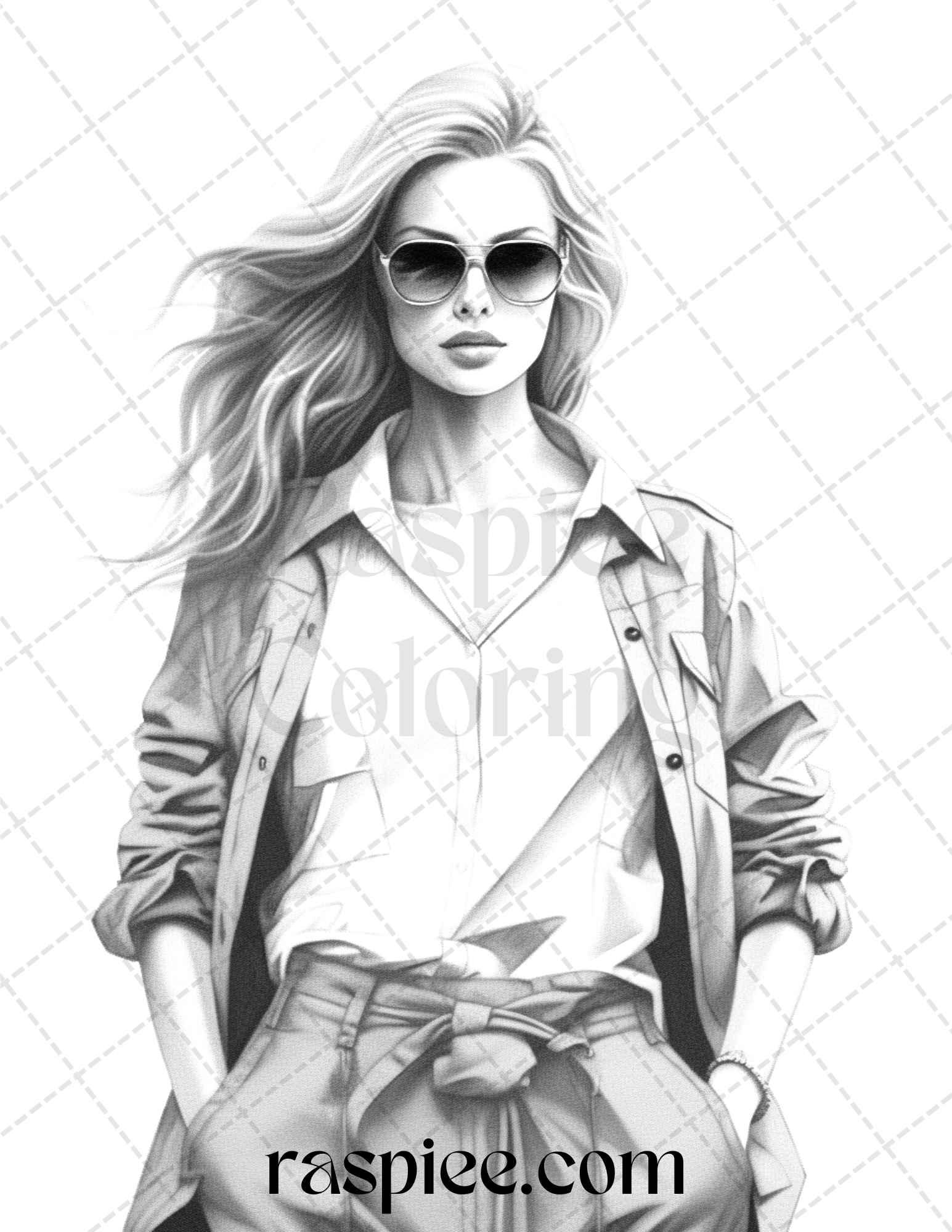 50 Streetwear Fashion Grayscale Coloring Pages Printable for Adults, PDF File Instant Download