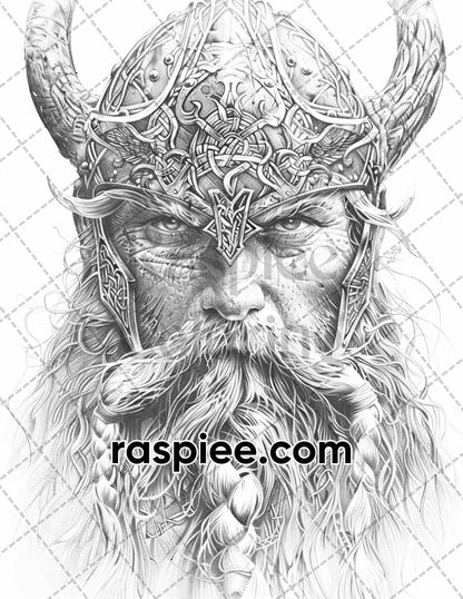 87 Viking Tattoos Grayscale Adult Coloring Pages Printable PDF Instant Download