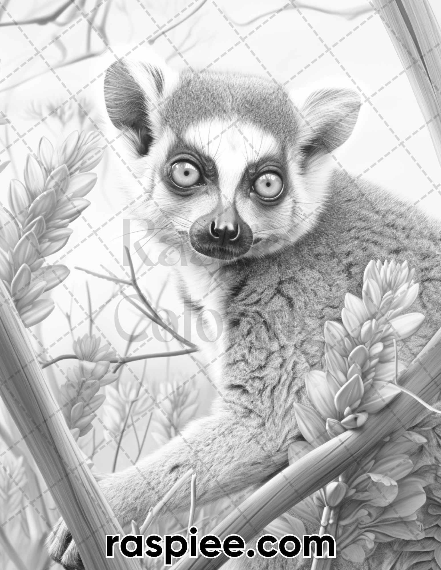 55 Wild Animals Grayscale Coloring Pages for Adults, Printable PDF Instant Download