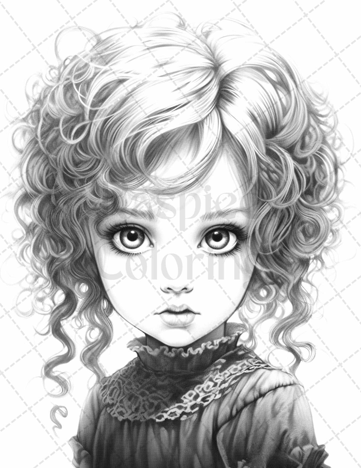 60 Adorable Gothic Girls Grayscale Coloring Pages Printable for Adults, PDF File Instant Download