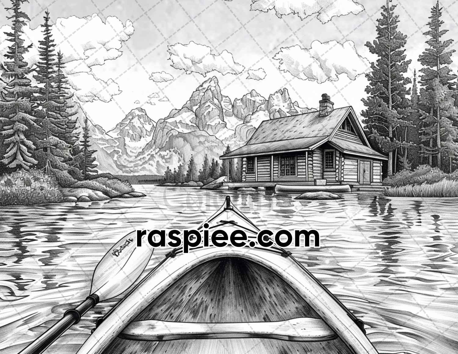 62 Serene Lakeside Cabins Grayscale Adult Coloring Pages, Printable PDF Instant Download