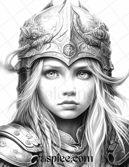 58 Little Viking Girls Boys Portrait Grayscale Coloring Pages Printable, PDF File Instant Download