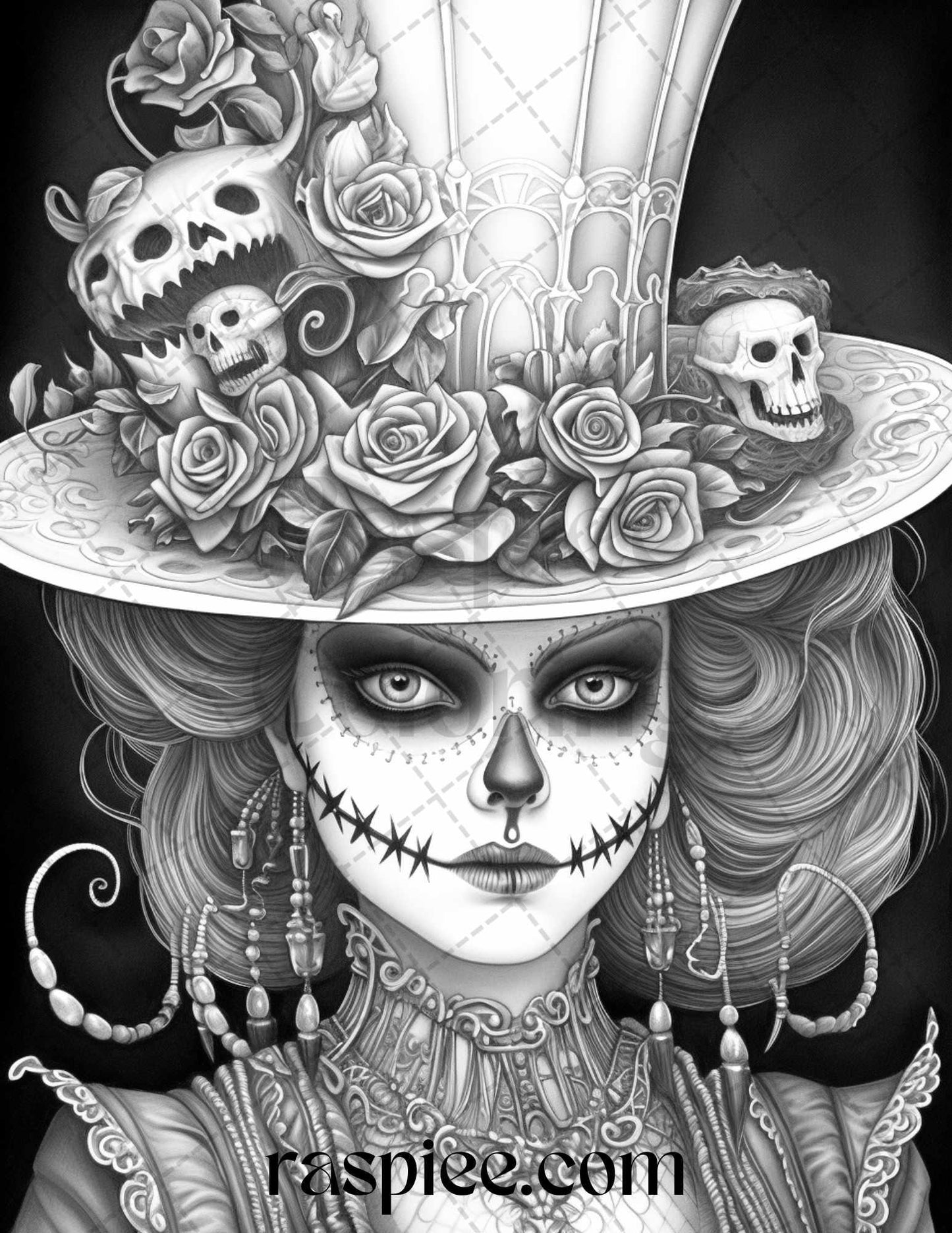 60 Halloween Victorian Era Grayscale Coloring Pages Printable for Adults, PDF File Instant Download
