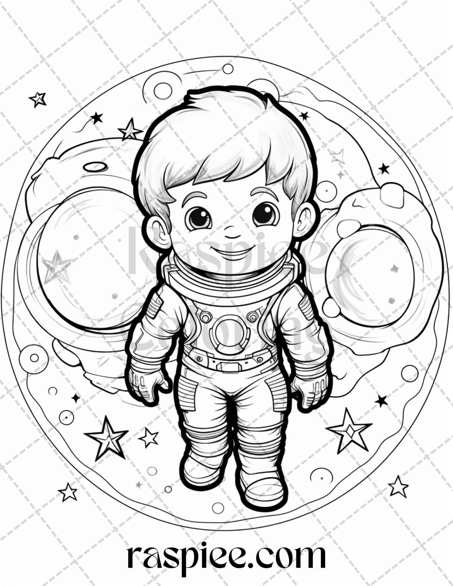 50 Cute Astronaut Adventures Coloring Pages Printable for Kids, PDF File Instant Download