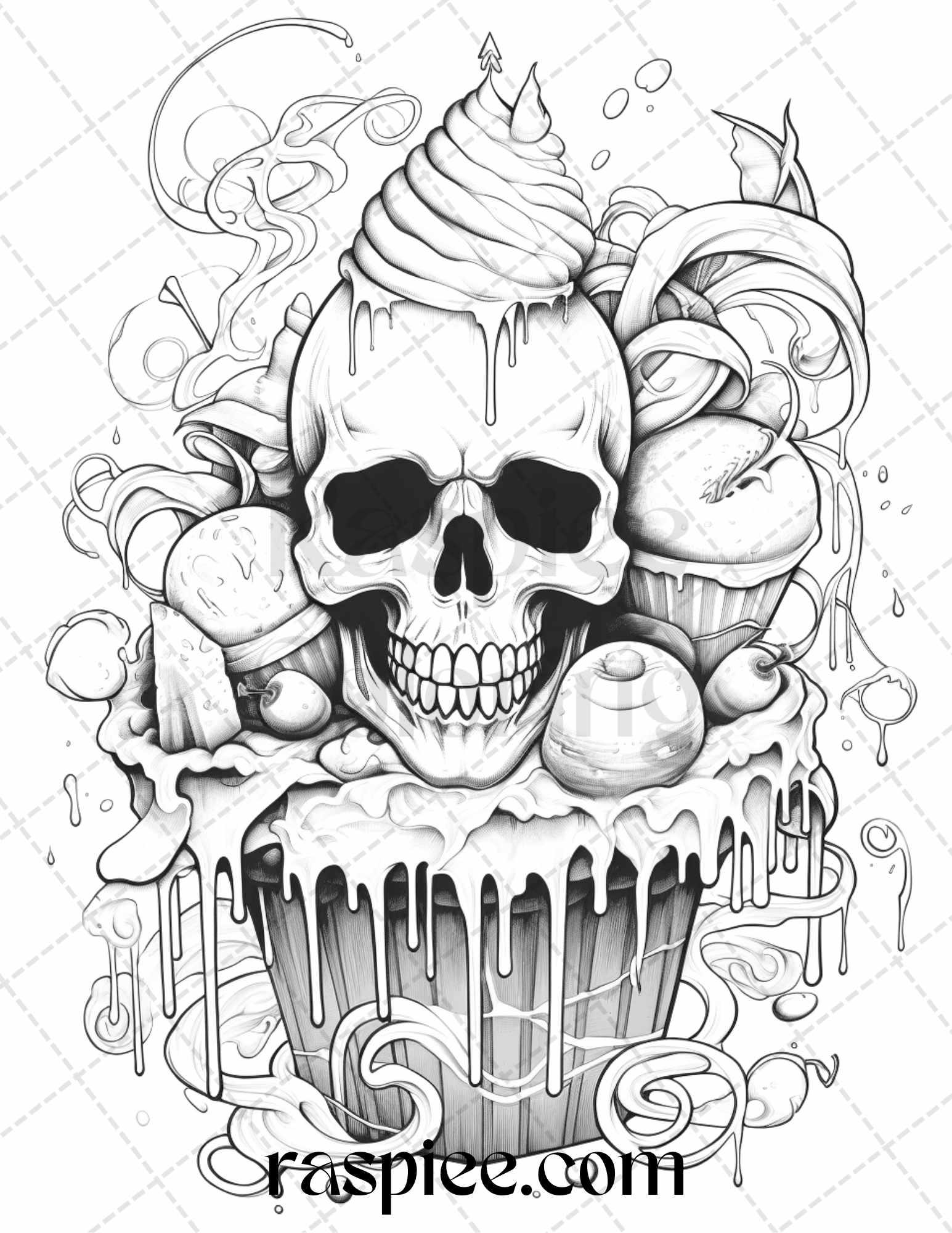 68 Halloween Spooky Desserts Grayscale Coloring Pages Printable for Adults, PDF File Instant Download