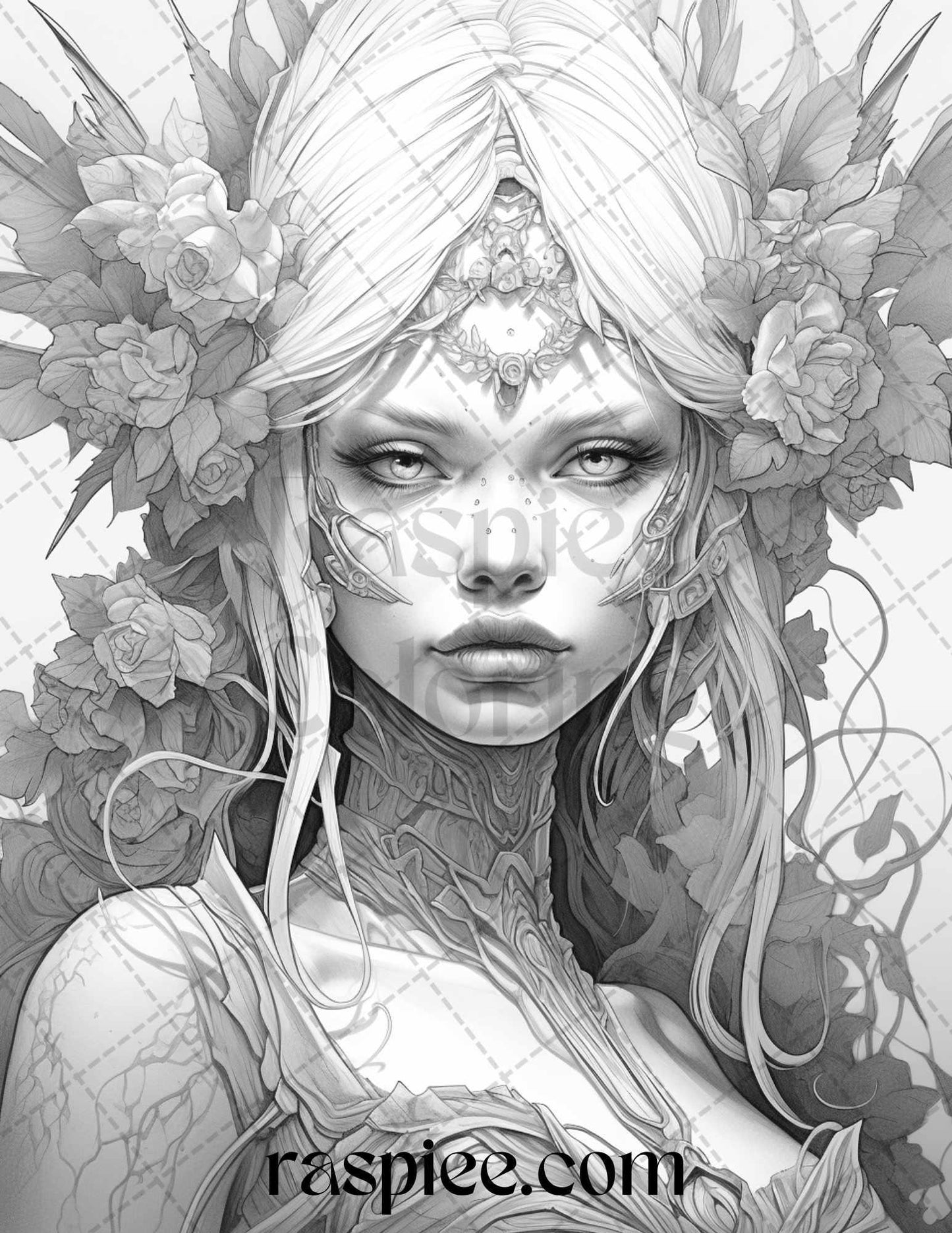 60 Halloween Zombie Fairy Grayscale Coloring Pages Printable for Adults, PDF File Instant Download